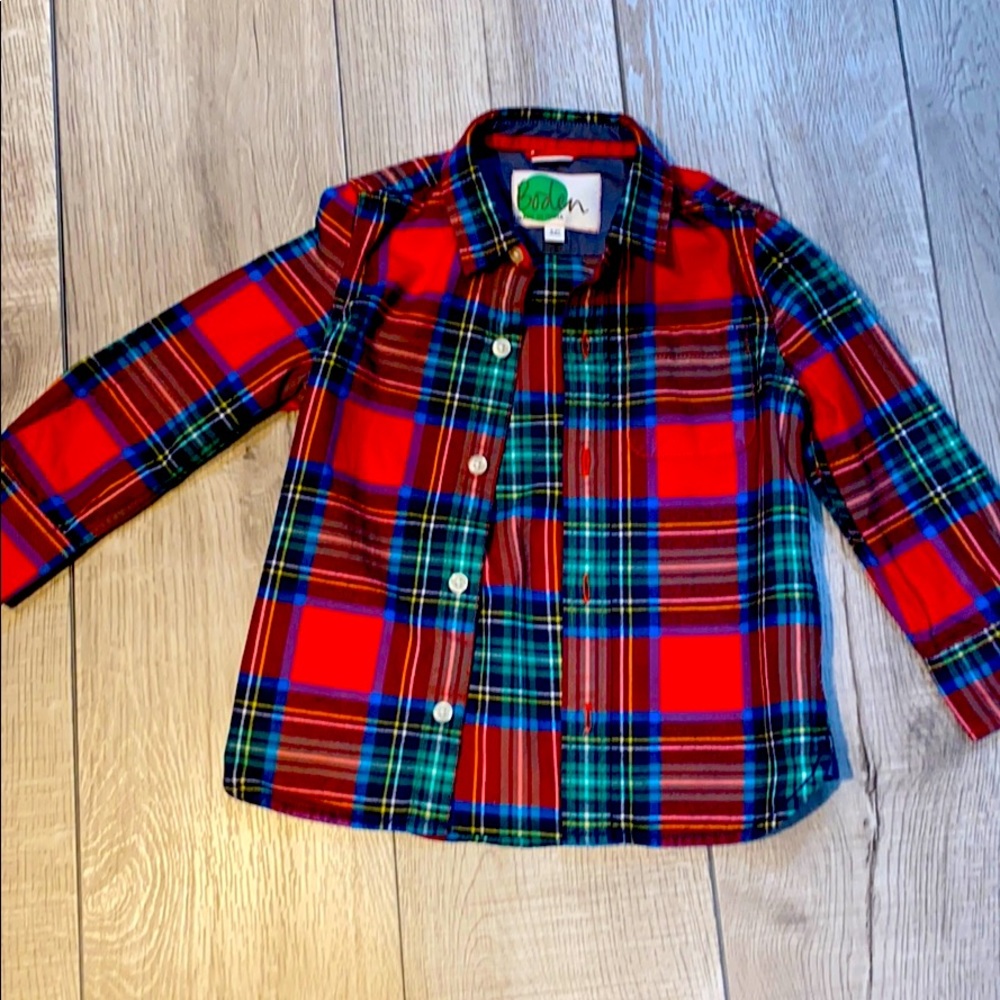 Mini Boden plaid button down boys size 3-4T